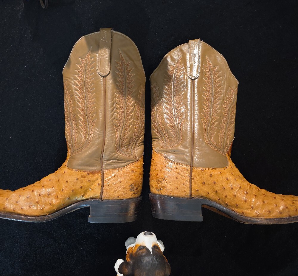 Tony Lama Tan Embossed Ostrich Leather Western Boots - Picture 6 of 11